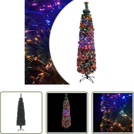 vidaXL Árbol de Navidad verde -  Árbol Navidad artificial estrecho soporte fibra óptica 150 cm