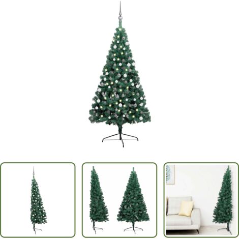 vidaXL Árbol de Navidad verde -  Medio árbol de Navidad con luces y bolas verde 180 cm