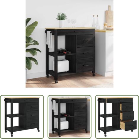 vidaXL Archiviazione cucina -  Carrello da Cucina MONZA Nero 84 x 40 x 88,5 cm