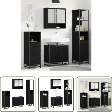 vidaXL Archiviazione da bagno -  Set di mobili per il bagno 4 pcs Rovere Nero Legno multistrato