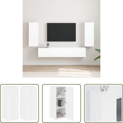vidaXL Archiviazione -  Mobile TV da parete 2 pcs Bianco Lucido 30 x 31 x 80 cm