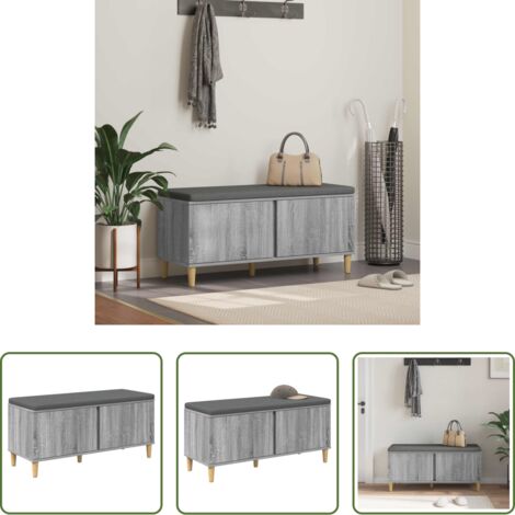 vidaXL Archiviazione -  Panca per ingresso con cuscino Sonoma grigia 100 x 38 x 46 cm