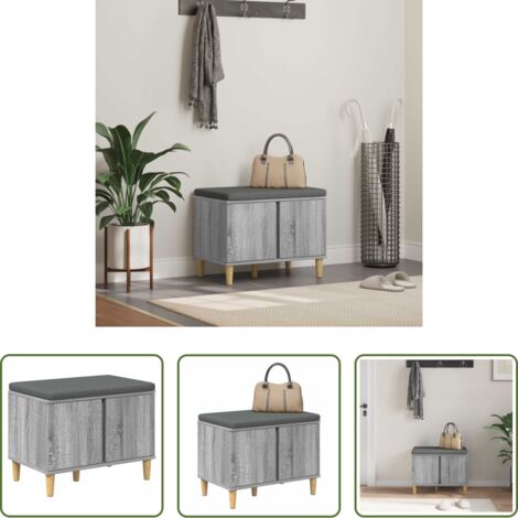vidaXL Archiviazione -  Panca per ingresso con cuscino Sonoma grigia 60 x 38 x 46 cm