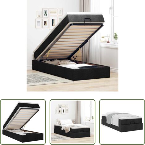 vidaXL Archiviazione sotto letto -  Struttura Letto Pouf con Materasso Nero 100x200 cm in Tessuto