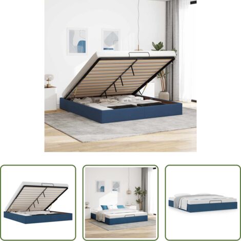vidaXL Archiviazione sotto letto -  Struttura Letto Pouf senza Materasso Blu 160x200 cm in Tessuto