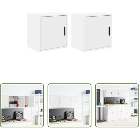 vidaXL Archiviazione strumenti -  Pensili per Garage 2 pz Bianco in Legno Multistrato