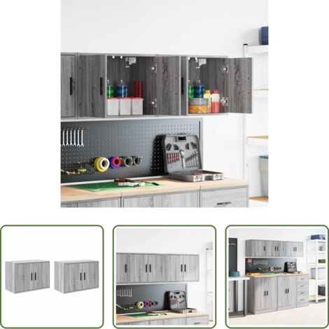 vidaXL Archiviazione strumenti -  Pensili per Garage 2 pz Grigio Sonoma in Legno Multistrato