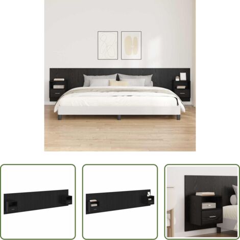 vidaXL Archiviazione -  Testata con Comodino 3 pcs Rovere Nero Legno multistrato