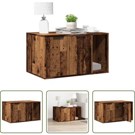 vidaXL Arenero para gatos -  Mueble arenero de gatos madera ingeniería envejecida 80x50x45cm