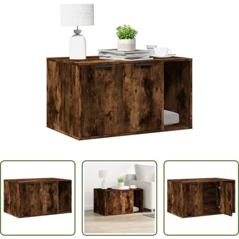 vidaXL Arenero para gatos -  Mueble arenero para gatos madera roble ahumado 80x50x45 cm