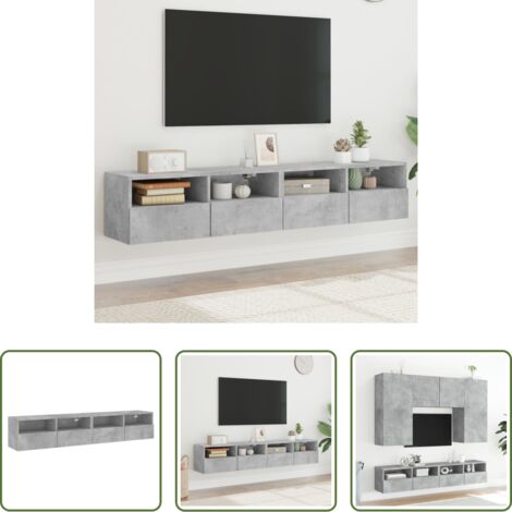vidaXL Armadi a parete -  Mobili TV Muro 2pz Grigio Cemento 80x30x30 cm Legno Multistrato