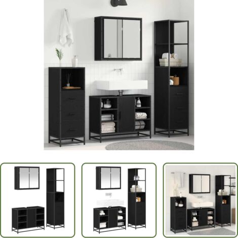 vidaXL Armadi da bagno -  Set di mobili per il bagno 3 pcs Rovere Nero Legno multistrato