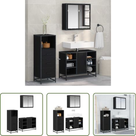 vidaXL Armadi da bagno -  Set di mobili per il bagno 3 pcs Rovere Nero Legno multistrato