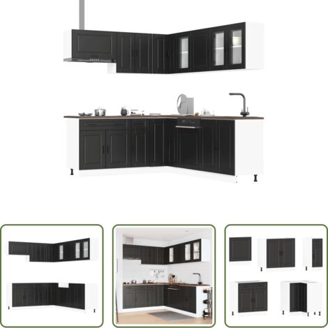 vidaXL Armadi da cucina -  Set Mobili da Cucina 11 pz Porto Neri Legno Multistrato