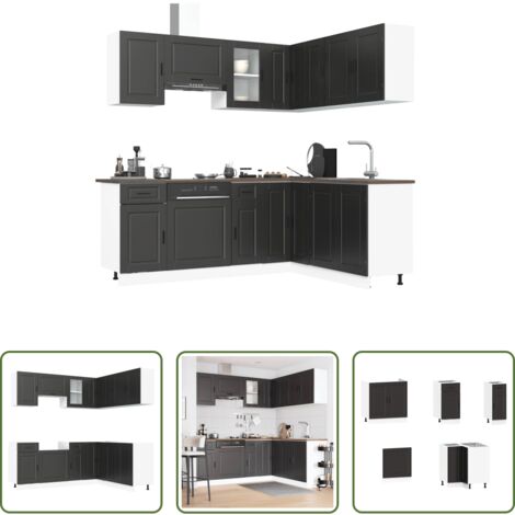 vidaXL Armadi da cucina -  Set Mobili da Cucina 11 pz Porto Neri Legno Multistrato