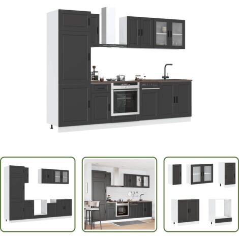 vidaXL Armadi da cucina -  Set Mobili da Cucina 8 pz Porto Neri Legno Multistrato
