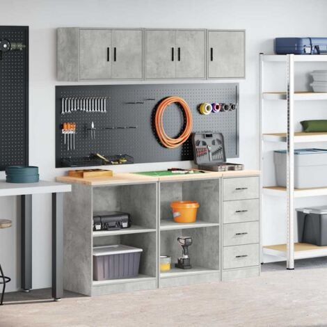 vidaXL Armadi da Garage 6 pz Grigio Cemento in Legno Multistrato