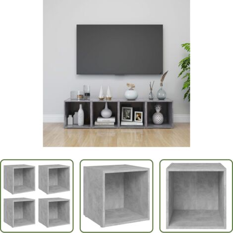 vidaXL Armadi HiFi -  Mobili Porta TV 4pz Grigio Cemento 37x35x37cm Legno Multistrato