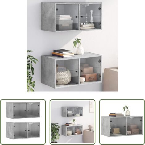 vidaXL Armadi in vetro -  Mobili a Muro con Ante in Vetro 2pz Grigio Cemento 68,5x37x35cm