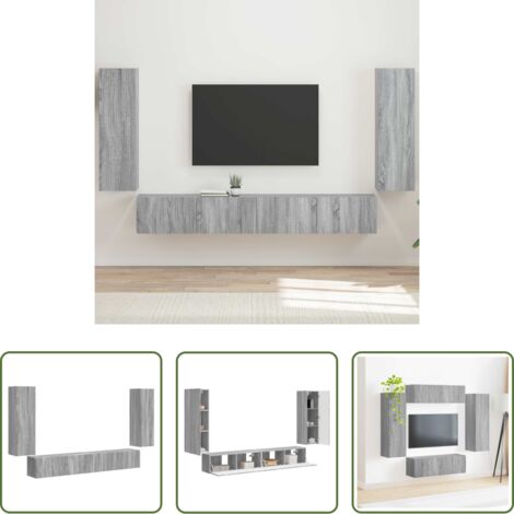 vidaXL Armadi moderni -  Set di Mobiletto da TV a Parete 4 pcs Grigio Sonoma