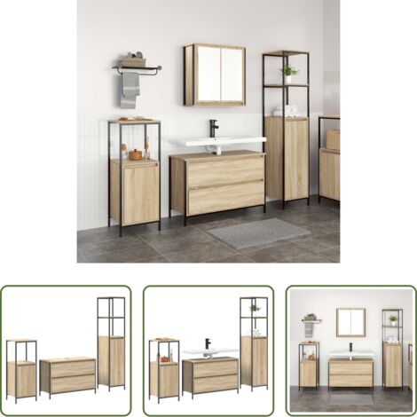 vidaXL Armadi moderni -  Set di mobili per il bagno con cassetto 3 pcs Rovere Sonoma