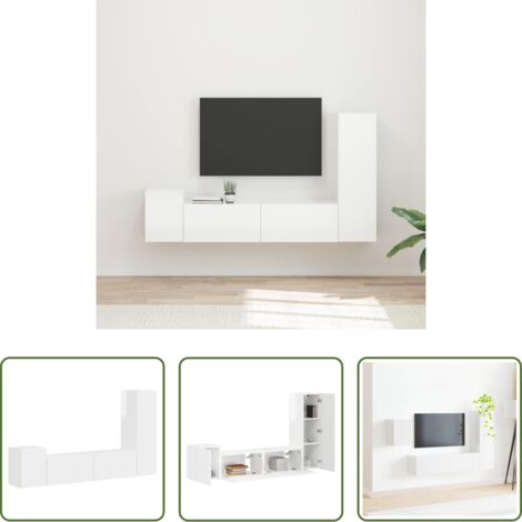 vidaXL Armadi moderni -  Set mobile TV 4 pcs Bianco Lucido Legno multistrato
