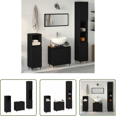 vidaXL Armadi per bagno -  Set di mobili per il bagno 3 pcs Rovere Nero 30 x 30 x 190 cm
