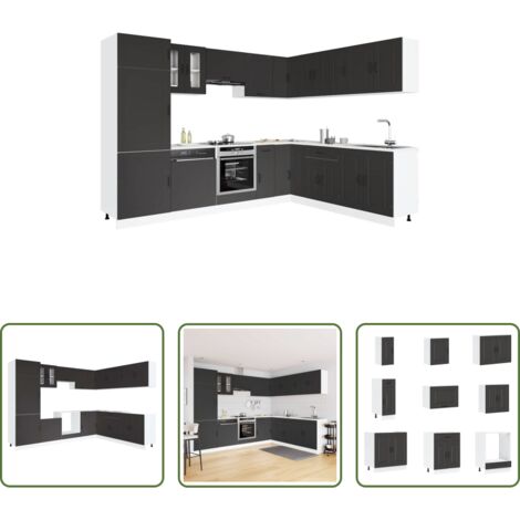 vidaXL Armadi per forno -  Set Mobili da Cucina 14 pz Kalmar Neri Legno Multistrato