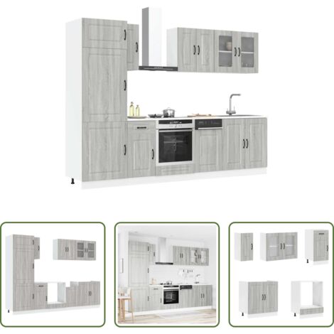 vidaXL Armadi per forno -  Set Mobili da Cucina 8 pz Kalmar Grigio Sonoma in Truciolato