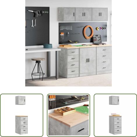 vidaXL Armadi per garage -  Armadi da Garage 2 pz Grigio Cemento in Legno Multistrato