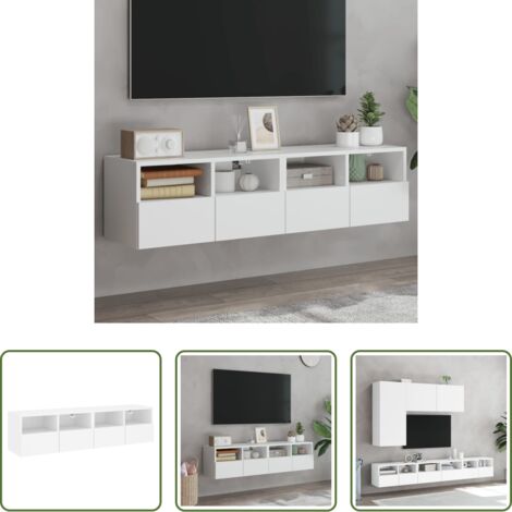 vidaXL Armadi TV -  Mobili TV a Parete 2pz Bianchi 60x30x30 cm in Legno Multistrato