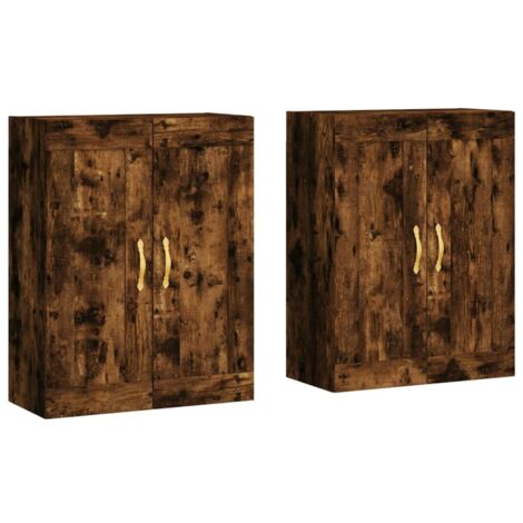vidaXL Armadietti a Parete 2 pz Rovere Fumo in Legno Multistrato