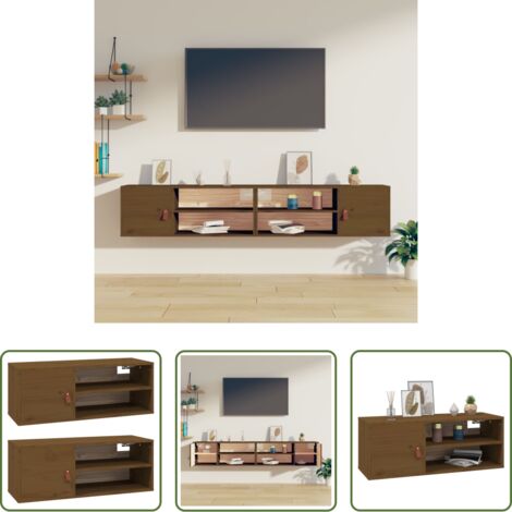 vidaXL Armadietti da parete -  Pensili 2 pz Marrone ambra 80x30x30cm in Legno Massello di Pino