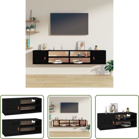 vidaXL Armadietti da parete -  Pensili 2 pz Neri 80x30x30 cm in Legno Massello di Pino