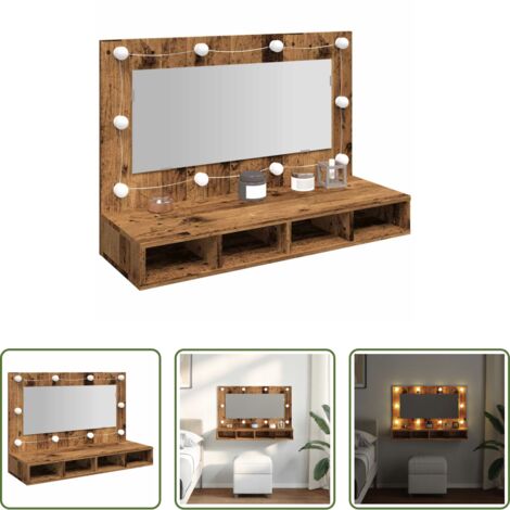 vidaXL Armadietto a muro -  Mobile a Specchio con LED Legno Antico 90x31,5x62 cm