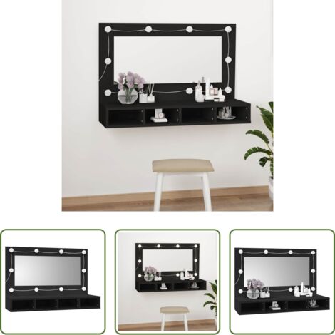 vidaXL Armadietto a muro -  Mobile a Specchio con LED Nero 90x31,5x62 cm