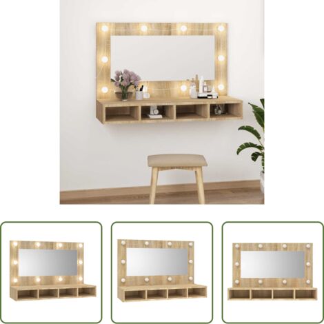 vidaXL Armadietto a muro -  Mobile a Specchio con LED Rovere Sonoma 90x31,5x62 cm
