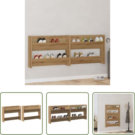 vidaXL Armadietto a muro -  Mobile per scarpe 2 pcs Rovere artigianale 85 x 18 x 90 cm