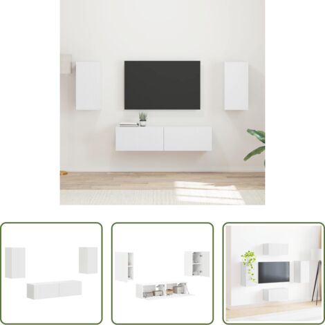 vidaXL Armadietto a muro -  Set mobile TV 4 pcs Bianco Legno multistrato