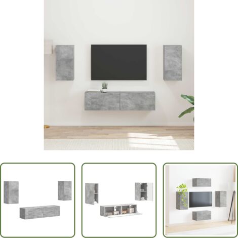 vidaXL Armadietto a muro -  Set mobile TV 4 pcs Grigio cemento Legno multistrato