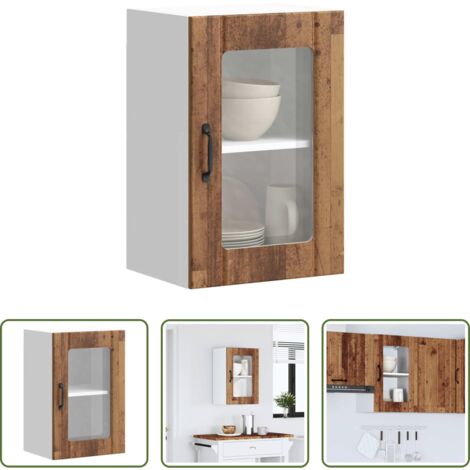vidaXL Armadietto a parete -  Pensile da Cucina con Porta in Vetro Lucca Legno Antico