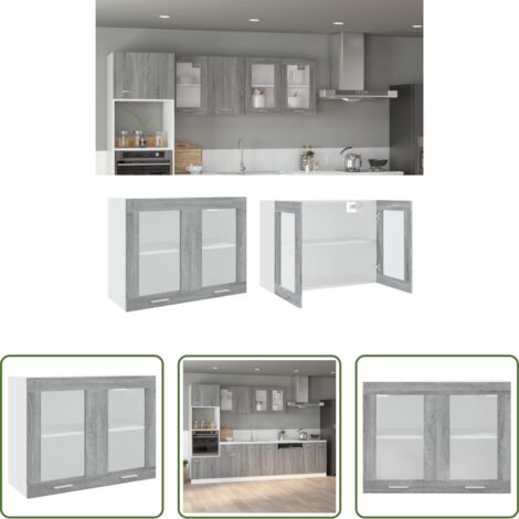 vidaXL Armadietto a parete -  Pensile “Lyon” Grigio Sonoma 80x31x60 cm Vetro e