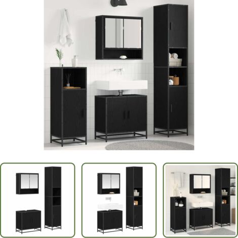 vidaXL Armadietto a specchio -  Set di mobili per il bagno 3 pcs Rovere Nero Legno multistrato