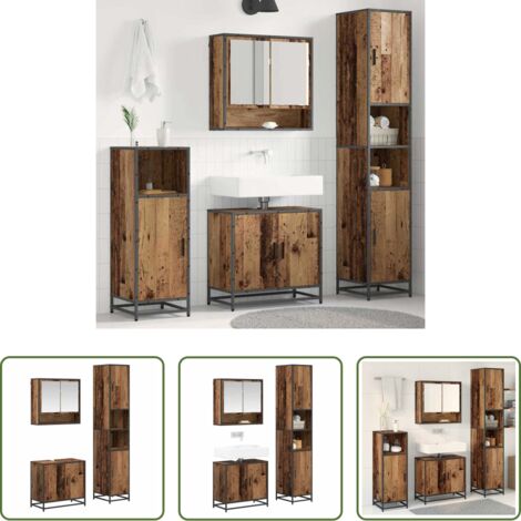 vidaXL Armadietto a specchio -  Set di mobili per il bagno con lo scaffale 3 pcs Legno vecchio