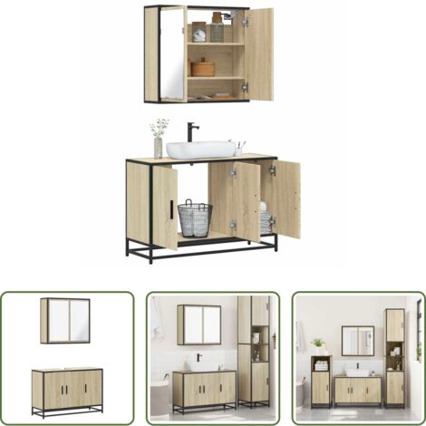 vidaXL Armadietto a specchio -  Set Mobili da Bagno 2 pz Rovere Sonoma in Legno Multistrato
