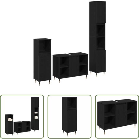vidaXL Armadietto alto -  Set di mobili per il bagno 3 pcs Rovere Nero Legno multistrato