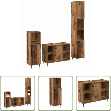 vidaXL Armadietto alto -  Set di mobili per il bagno con lo scaffale 3 pcs Legno vecchio