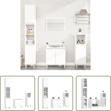 vidaXL Armadietto autoportante -  Set Mobili da Bagno 3 pz Bianco in Legno Multistrato