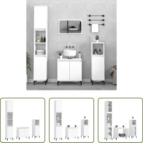 vidaXL Armadietto autoportante -  Set Mobili da Bagno 3 pz Bianco in Legno Multistrato
