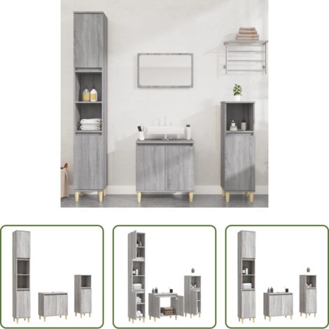 vidaXL Armadietto autoportante -  Set Mobili da Bagno 3 pz Grigio Sonoma in Legno Multistrato
